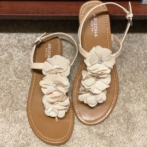 Flirty T-strap Sandal with Floral & Crystal Embellishment